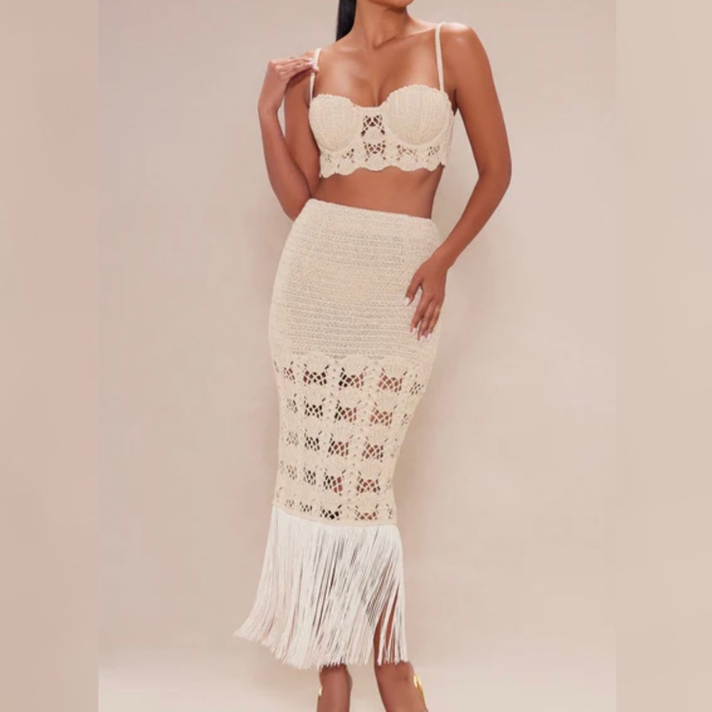 🆕 Fashion Nova St Tropez Crochet Skirt Set in Cream